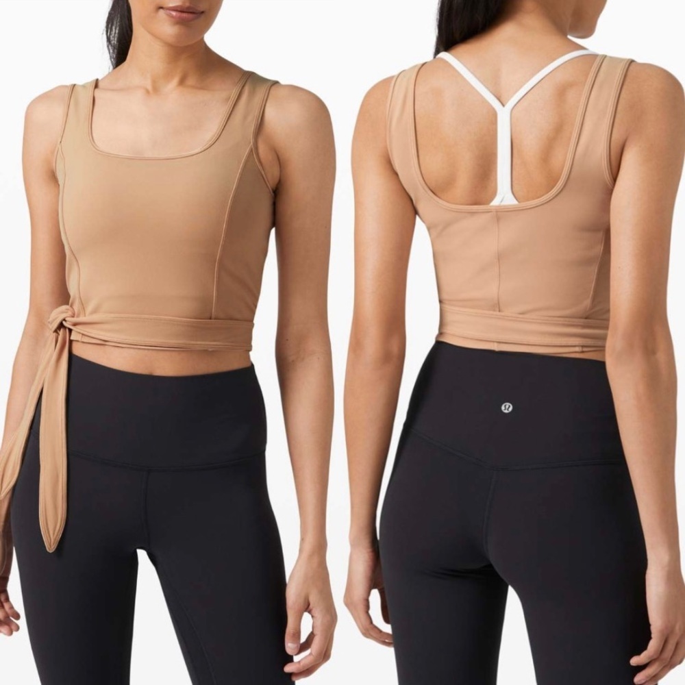 Lululemon Get Centred Crop Tank in Beech Wood Tan Tie-Front Tank Top